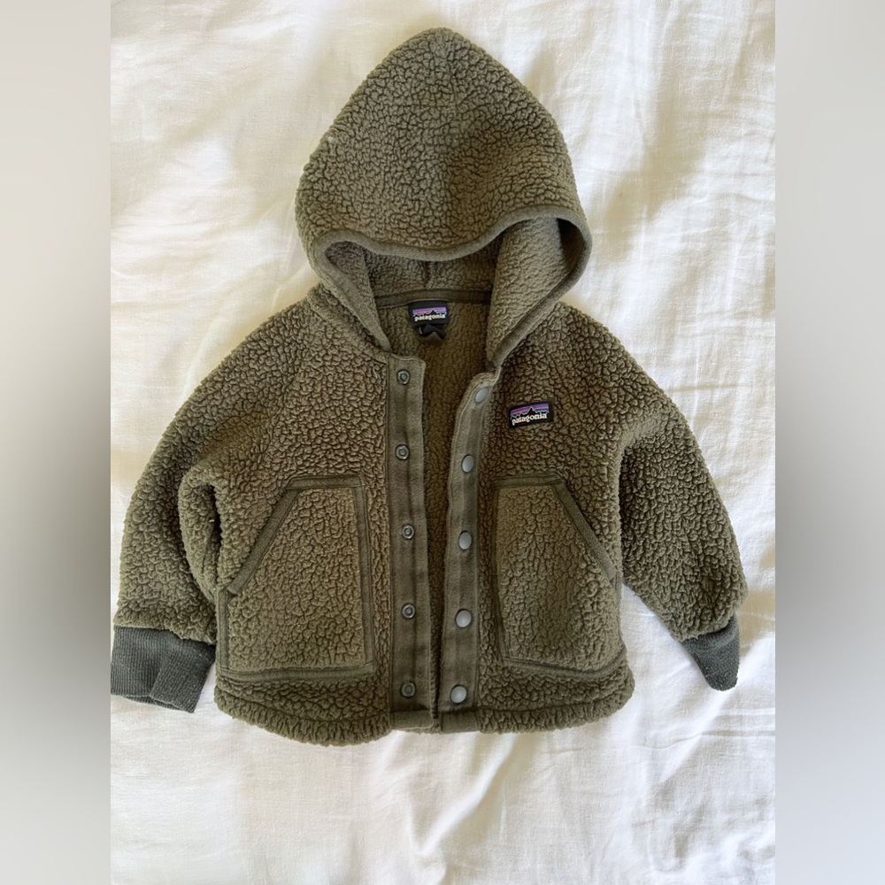 Patagonia teddy fleece jacket olive toddler 12-18 months